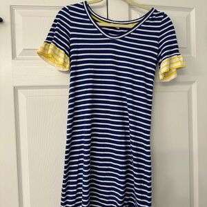 Boden Blue and White Striped Mini Dress with Yellow Accents